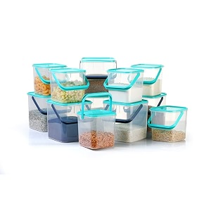 air tight 5 kg plastic storage container square kitchen storage with handle for riceflourfood grainpack of 3 5 kg