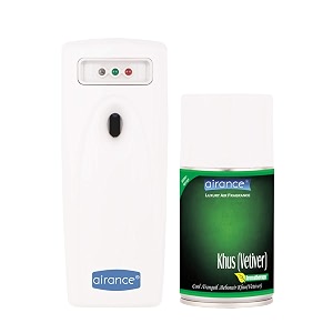 airance automatic room freshener electronic sprayair freshener machinefragrance aroma aerosol perfume dispenser a3 with refill - khusvetiver - 250 ml green