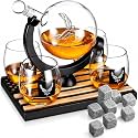 Airforce Whiskey Decanter Set with 4 Liquor Glasses Air Force Whisky Decanter & Glass Set with Wood Base & 9 Whiskey Stones - US Airforce Gift for Men - Globe Bourbon & Scotch HIm Men