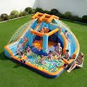 AirMyFun Inflatable Water Slide for Kids Backyard, Mega 9-in-1 Water Park with Dual Racing Slides, Long Sliding Runway and 750W Blower, Inflatable Water Bounce House for Summer Party