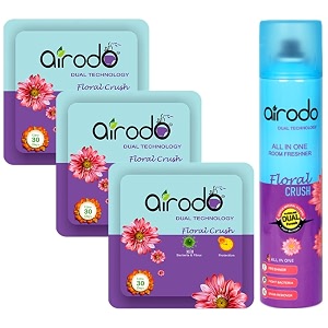 airodo air freshener floral crush pocket gel amp spray combo with dual technology long lasting instant automatic fragrance booster lasts up to 30 days pack of 4