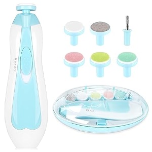 airsee baby nail trimmer electric nail drill safe filebaby nail clippers with light amp 6 grinding pads polishing shape tools for newborn toddler or adults toes and fingernails kids nail care blue
