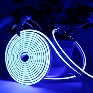 airsky 600led neon rope light 164 feet  12v adapter for home bedroom gaming room wall dcor party decoration  flexible silicone  continuous dot-free glow  ice blue