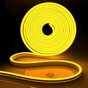 airsky 600led neon rope light 164feet  12v adapter for home bedroom gaming room wall dcor  flexible silicone  continuous dot-free glow  5 meter  yellow