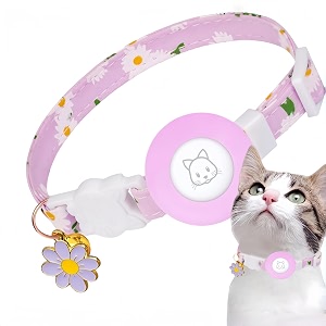 for airtag cat collar lightweight and comfortable bells amp flower charm collar breakaway with silicone for apple air tag holder smart id tag for cats and puppies purple