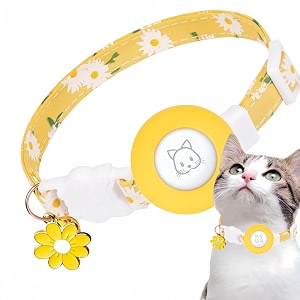 for airtag cat collar lightweight and comfortable bells amp flower charm collar breakaway with silicone for apple air tag holder smart id tag for cats and puppies yellow