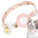 for Airtag Cat Collar Lightweight and Comfortable, Bells & Flower Charm Collar Breakaway with Silicone, for Apple Air Tag Holder Smart ID tag for Cats and Puppies (Pink)