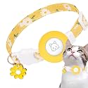 for Airtag Cat Collar Lightweight and Comfortable, Bells &amp; Flower Charm Collar Breakaway with Silicone, for Apple Air Tag Holder Smart ID tag for Cats and Puppies (Yellow)