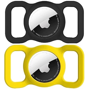 for airtag dog collar holder 2 pack durable air tag holder with secure lock for gps tracking anti-slip waterproof pet collar accessories yellowampblack
