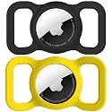 for AirTag Dog Collar Holder [2 Pack] Durable Air Tag Holder with Secure Lock for GPS Tracking, Anti-Slip Waterproof Pet Collar Accessories (Yellow&amp;Black)