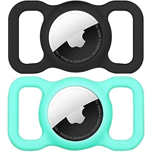 for airtag 1st amp 2nd generation holder2 pack waterproof high-strength elastic silicone airtag dog collar holder mint greenampblack
