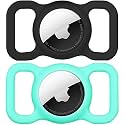 for AirTag 1st & 2nd Generation Holder[2 Pack] Waterproof High-Strength Elastic Silicone AirTag Dog Collar Holder (Mint Green&Black)