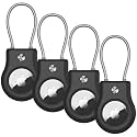AirTag Holder 4 Pack - Air tag Lock Case with Wire Cable Compatible with Apple AirTags, Ultra Durable Anti-Lost Protective Case with Keyring for Luggage, Key, Backpack, Pet（Black）