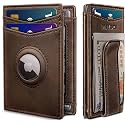 miyozi Airtag Wallet for Men- with Money Clip Gift Boxed, Magnetic Closure Slim Genuine Leather Front Pocket Wallet, 4.1"x 2.8", RFID Blocking