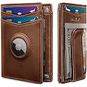 miyozi Airtag Wallet for Men- with Money Clip Gift Boxed, Magnetic Closure Slim Genuine Leather Front Pocket Wallet, 4.1"x 2.8", RFID Blocking