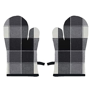 airwill 100 heat resistance checkered designed kitchen oven mitts gloves black grey pack of 2