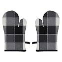Airwill 100% Heat Resistance, Checkered Designed Kitchen Oven Mitts (Gloves) (Black, Grey, Pack of 2)