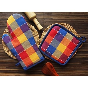 airwill  cotton designer pattern heat resistant kitchen linens 1 oven mitt amp 1 pot holder multicolor