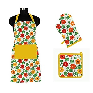 airwill  cotton designer pattern with high-quality heat resistant kitchen linen set 1 apron 1 oven mitt 1 pot holder multicolor