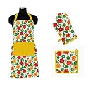 AIRWILL © Cotton Designer Pattern with High-Quality Heat Resistant Kitchen Linen Set (1 Apron, 1 Oven Mitt, 1 Pot Holder) (Multicolor)