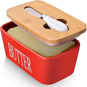 aisbugur large butter dish with lid ceramics butter keeper container with knife and high- quality silicone sealing butter dishes with covers good kitchen gift red 63 x 35 x 27 inches