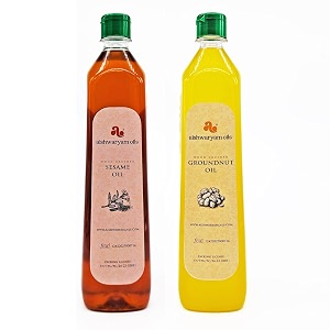 aishwaryam oils healthy unrefined wood pressed groundnut amp sesame cooking oil combo 1l each