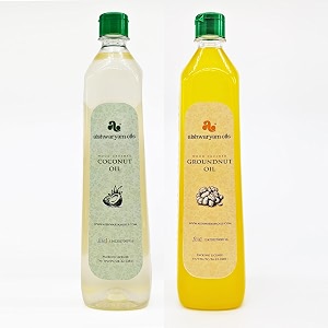 aishwaryam oils healthy unrefined wood pressed groundnut amp coconut cooking oil combo 1l each