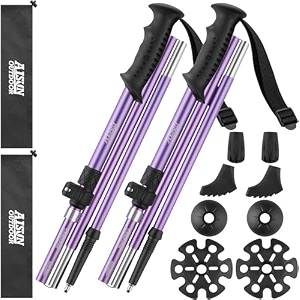aisunoutdoor trekking walking hiking poles or sticks aluminum lightweight collapsible for men women for climbing 2 pack adjustable gear with one free disposable raincoat