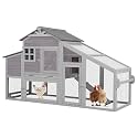 Aivituvin Chicken Coop Mobile Chicken House on Wheels Expandable Wooden Poultry Cage with Large Nesting Box Leakproof Pull-Out Tray Rabbit Hutch Bunny Cage,UV-Resistant Roof (Grey，AIR32)