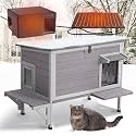 Aivituvin Heated Cat House with Insulated Liner, Large Feral Cats Shelter for Winter, Weatherproof Cat Condos for Outdoor Indoor Kitty Shelter, Grey