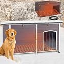 Aivituvin Large Heated Dog House, Outdoor Kennel with Insulation Liner, 59 Inch, Iron Frame Construction, Winter Weatherproof Design, Built-in Heater，Grey