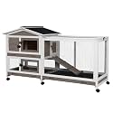 Aivituvin Rabbit Hutch 62" Rabbit Cage Indoor Outdoor Chicken Coop Guinea Pig Cage on Wheels Bunny Cage with 3 Deep No Leakage Pull Out Tray,Waterproof Roof (Brown)