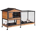 AIVITUVIN Rabbit Hutch Indoor with Metal Frame Rabbit Cage with Pull Out Tray No Leakage Bunny Cage with Wheel Guinea Pig Cage
