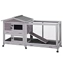Aivituvin Rabbit Hutch Outdoor Indoor Rabbit Cage Chikcen Coop with Casters Guinea Pig Cage with 3 Deep No Leakage Pull Out Tray,Waterproof Roof