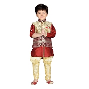 aj dezines boy39s silk cotton kurta pyjama and waistcoat set