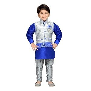 aj dezines boy39s silk cotton kurta pyjama and waistcoat set