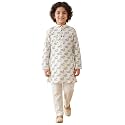 AJ DEZINES Boys Cotton Full Sleeve Letter Printed Kurta Pajama Set for Kids - Ethnic wear | Special Occasion & Traditional Outfit |Boys Kurta Set - Regular Fit