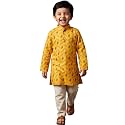 AJ DEZINES Boys Cotton Full Sleeve Letter Printed Kurta Pajama Set for Kids - Ethnic wear | Special Occasion & Traditional Outfit |Boys Kurta Set - Regular Fit