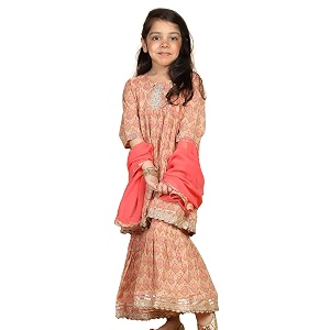 aj dezines kids cotton floral kurta sharara set for girls