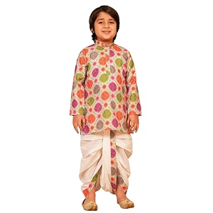 aj dezines kids cotton printed dhoti kurta set for boys  fashionable bandhani print kurta  stylish boys kurta set  perfect for festivals wedding amp family function wear