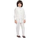 AJ DEZINES Kids Ethnic Wear Cotton Silk Embroidered Thread Work White Kurta Pajama Set For Boys With Nehru Waist Coat Jacket (526-WHITE-3)