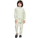 AJ DEZINES Kids Ethnic Wear Cotton Silk Embroidered Thread Work Green Kurta Pajama Set For Boys With Nehru Waist Coat Jacket (526-LIGHT-GREEN-4)