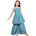 AJ DEZINES Kids Ethnic Wear Cotton Bandhani Printed Sleeveless A Line Kurta Sharara Set For Girls