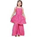 AJ DEZINES Kids Ethnic Wear Cotton Bandhani Printed Sleeveless A Line Kurta Sharara Set For Girls