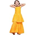 AJ DEZINES Kids Ethnic Wear Cotton Bandhani Printed Sleeveless A Line Kurta Sharara Set For Girls