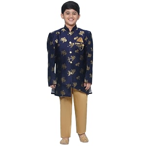 aj dezines kids ethnic wear jacquard blend floral printed sherwani set for boys dup-7046-blue-9