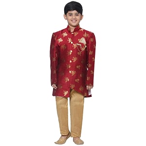 aj dezines kids ethnic wear jacquard blend floral printed sherwani set for boys