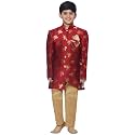 AJ DEZINES Kids Ethnic Wear Jacquard Blend Floral Printed Sherwani Set For Boys