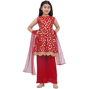 aj dezines kids ethnic wear motif foil printed frock style salwar suit set for girls with dupatta