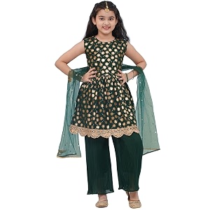 aj dezines kids ethnic wear motif foil printed frock style salwar suit set for girls with dupatta